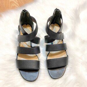 Via Spiga Black Leather Zip Up Strappy Sandals